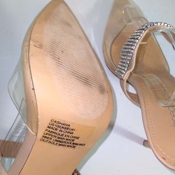Rhinestone Buckle Strap Nude & Clear Slide On Heels Women's Size 10- NWOT - Picture 9 of 10